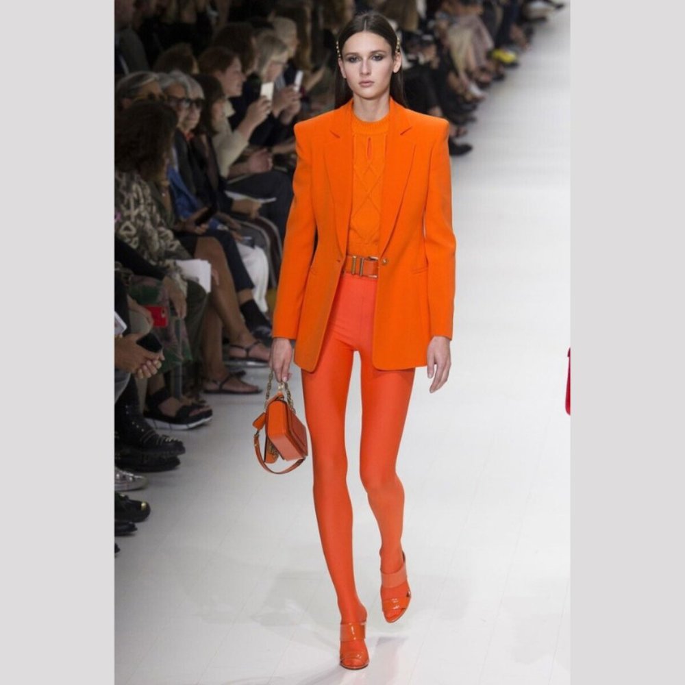NWT Versace Tribute Collection 2017 Solid Orange Printed Leggings Spandex sz 38
